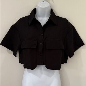 Black Cropped Button-Up Shirt